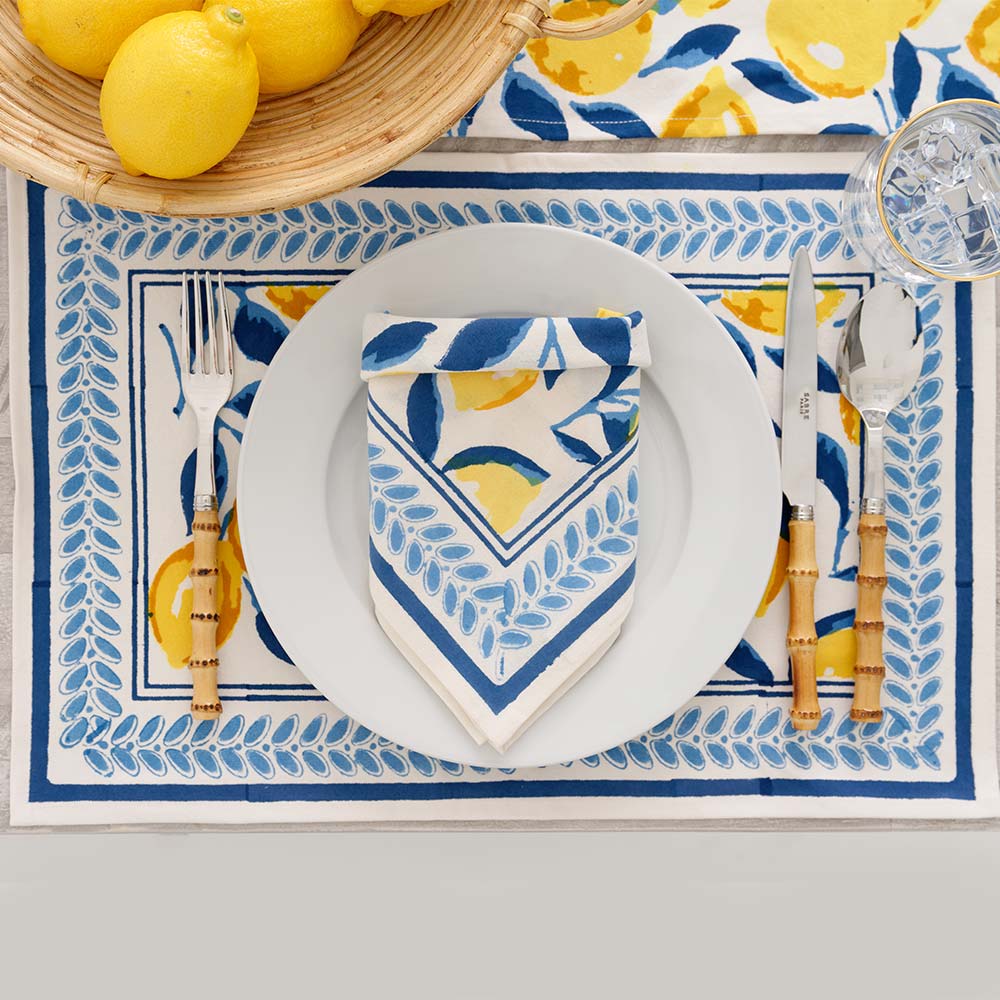 Placemat set of 4 with matching napkin folded on white plate.