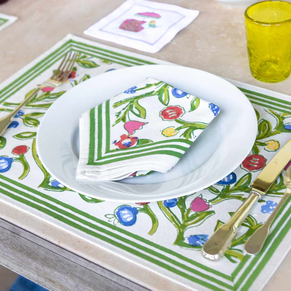 Close up of Emma placemat and napkin.
