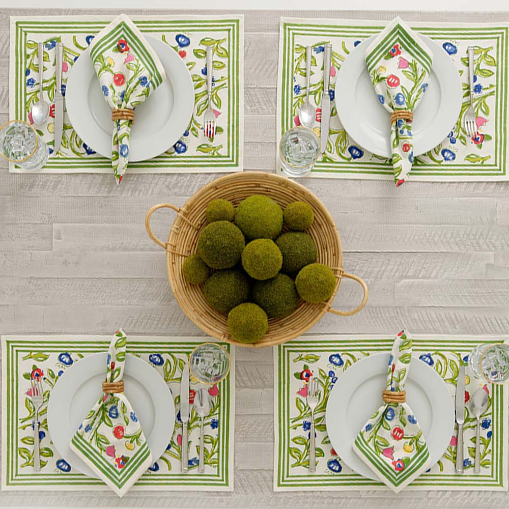 Emma placemat and matching napkins on dinner table.