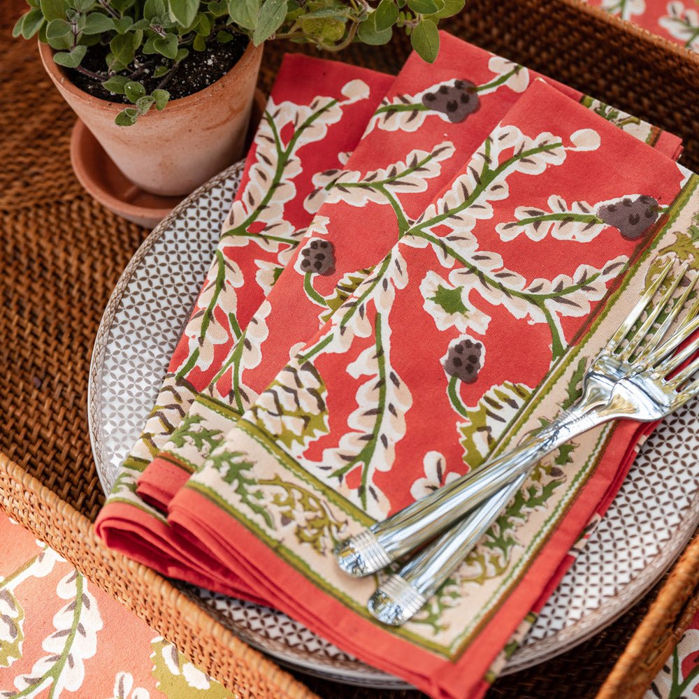 Harvest Pinecone orange & green floral napkins