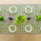 Jade Blossom Placemats with white plates.