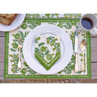 Close up of placemat and matching folded napkin.