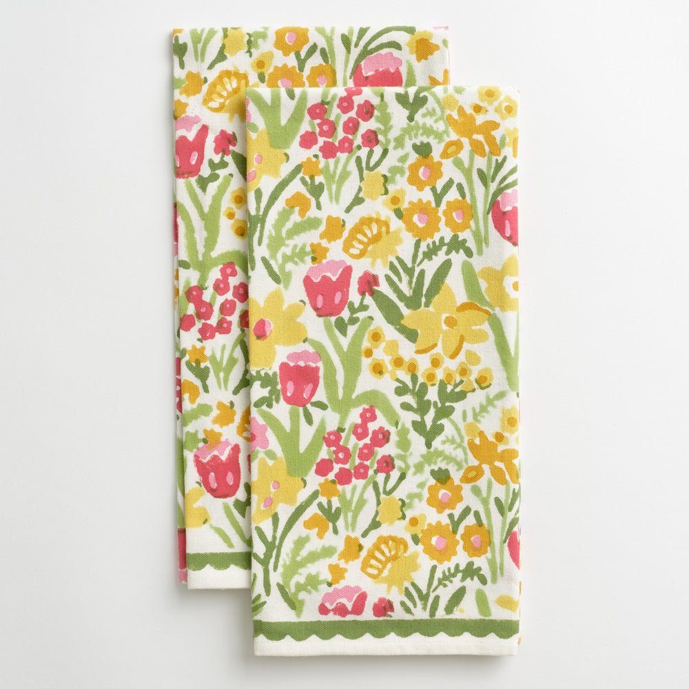 70s Flower Colorful Hand Block Printed Floral Cotton Kitchen Tea Towels