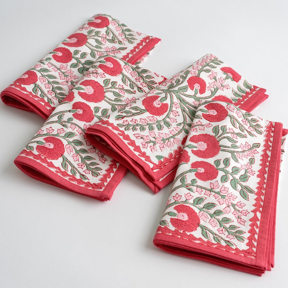Cactus Flower Scarlett Red, Rose Pink and Green Floral Napkins