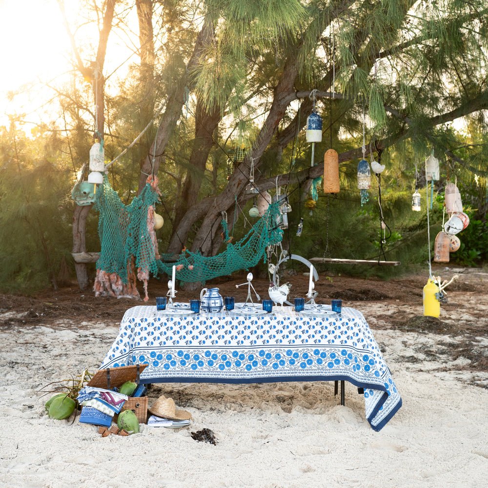 Gaya Cobalt Blue & White Floral Tablecloth