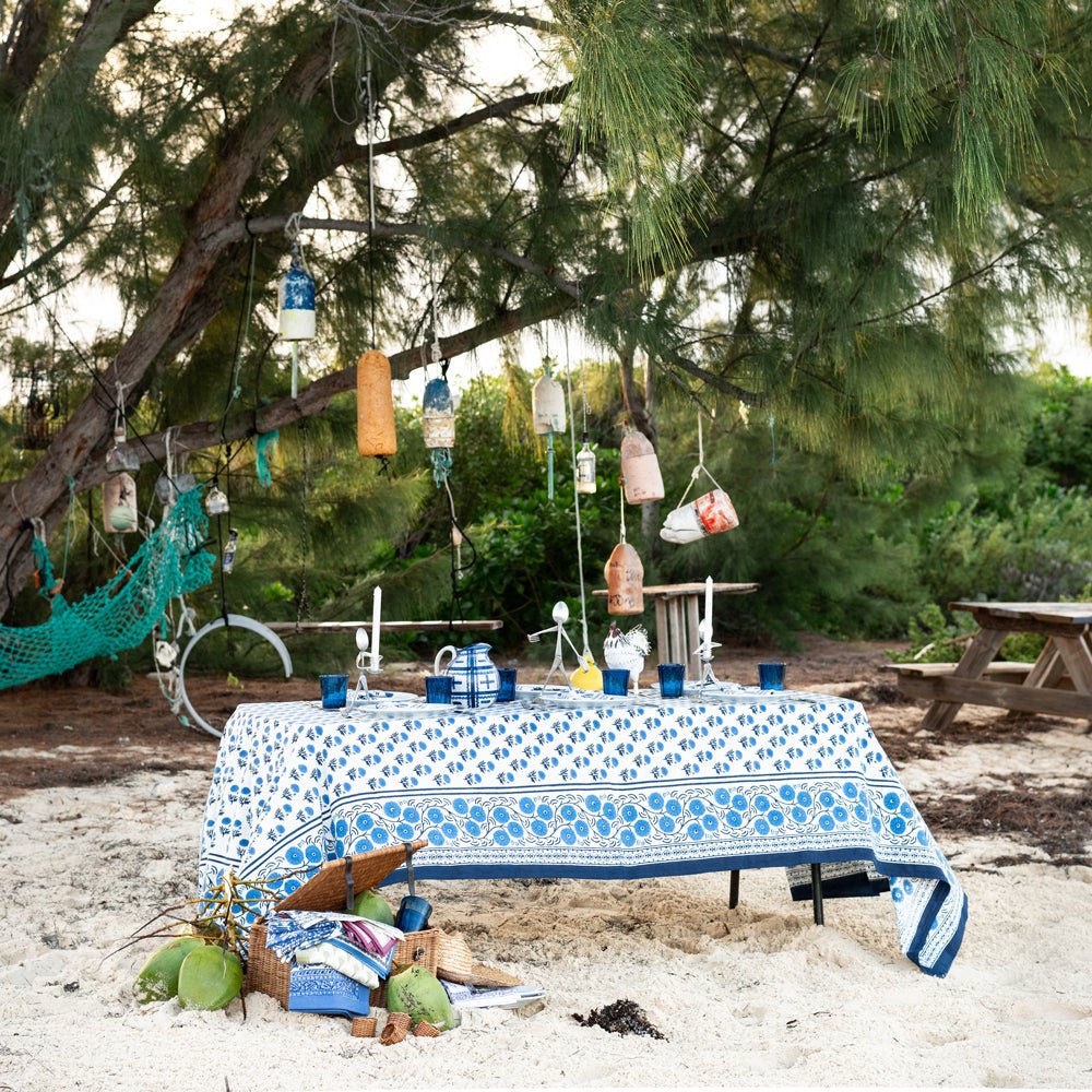 Gaya Cobalt Blue & White Floral Tablecloth