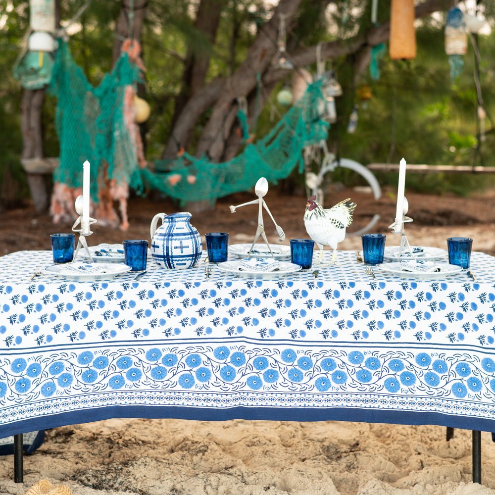 Gaya Cobalt Blue & White Floral Tablecloth