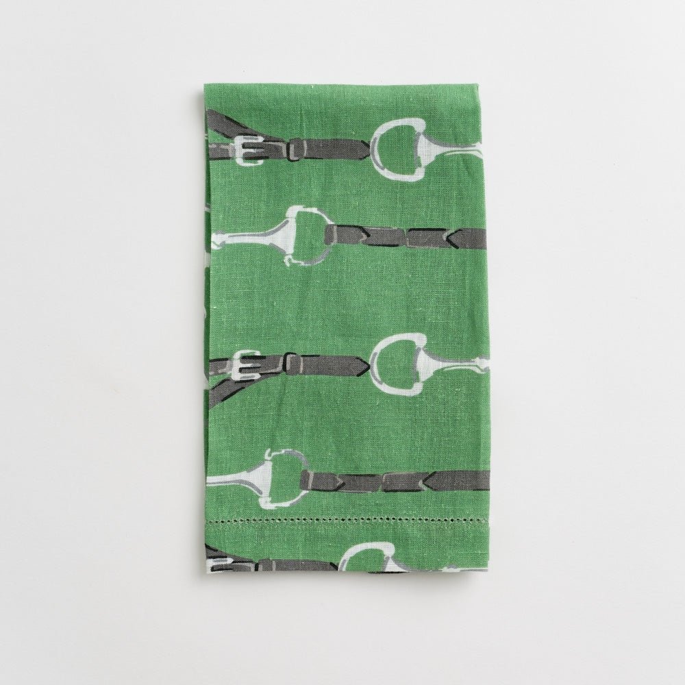 Green linen snaffle & buckle equestrian fingertip towels