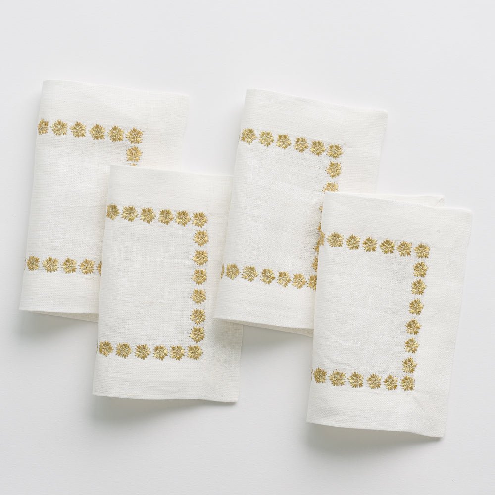 India Hicks Home Medals Gold and White Embroidered Cocktail Napkins