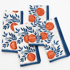 Orange, Blue & White Citrus and Floral Hand Block Printed Cotton Napkins