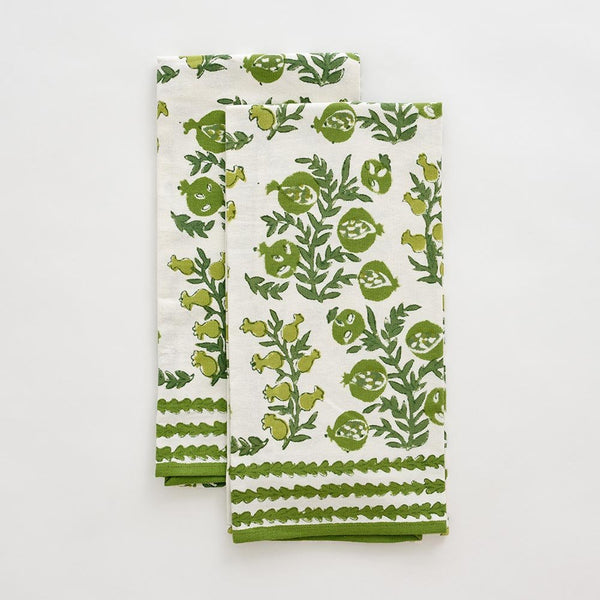 Phlox Green Tea Towels Pomegranate