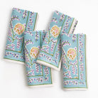 Climbing Dahlia Sky Blue Floral Hand Block Printed Cotton Napkins