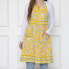 Climbing Dahlia Sunshine Yellow Floral Hand Block Printed Apron