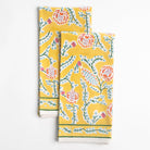 Climbing Dahlia Sunshine Yellow Floral Hand Block Printed Oven Mitt & Pot Holder Set