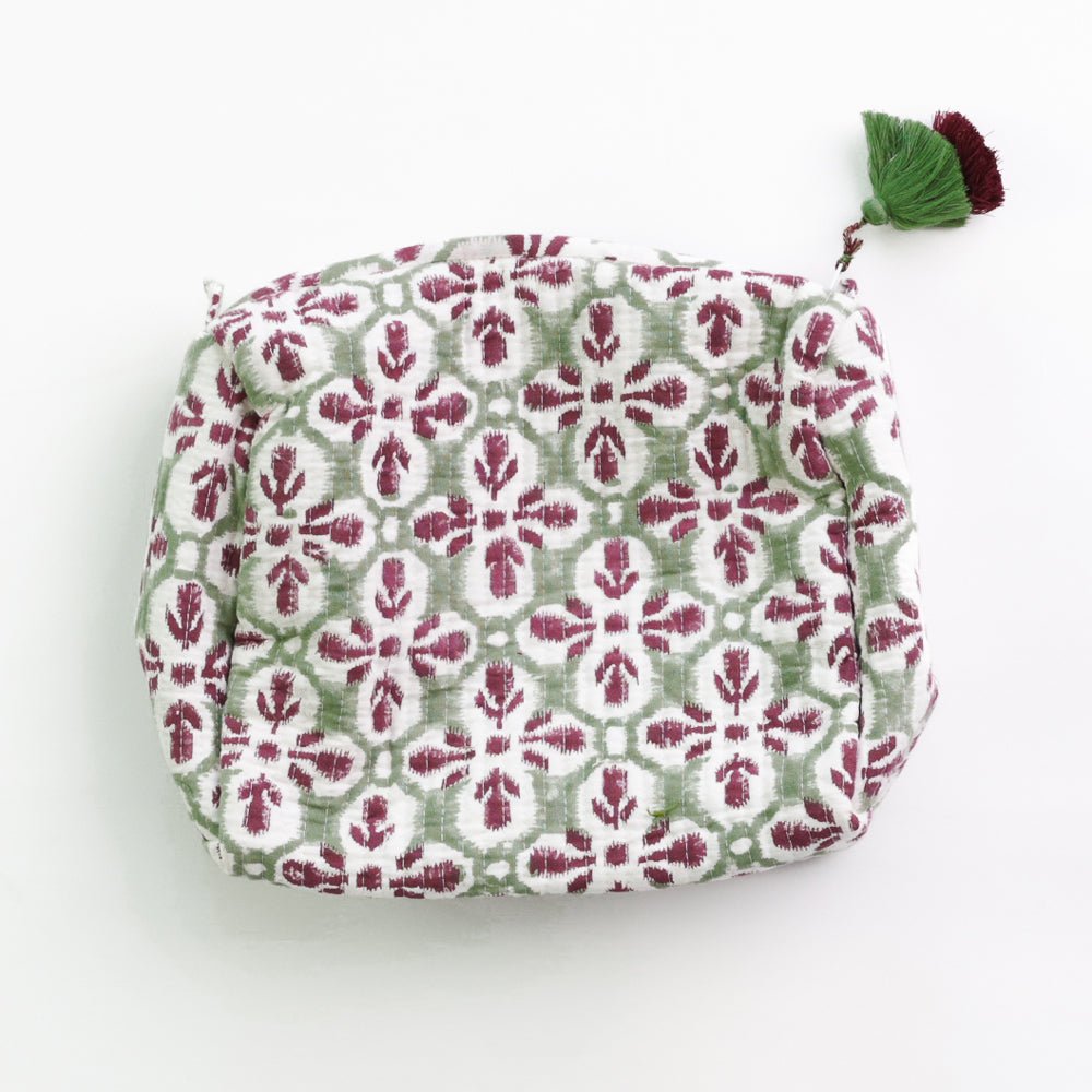Fleur de Lis Antique Jade Green Large Cosmetic Bag