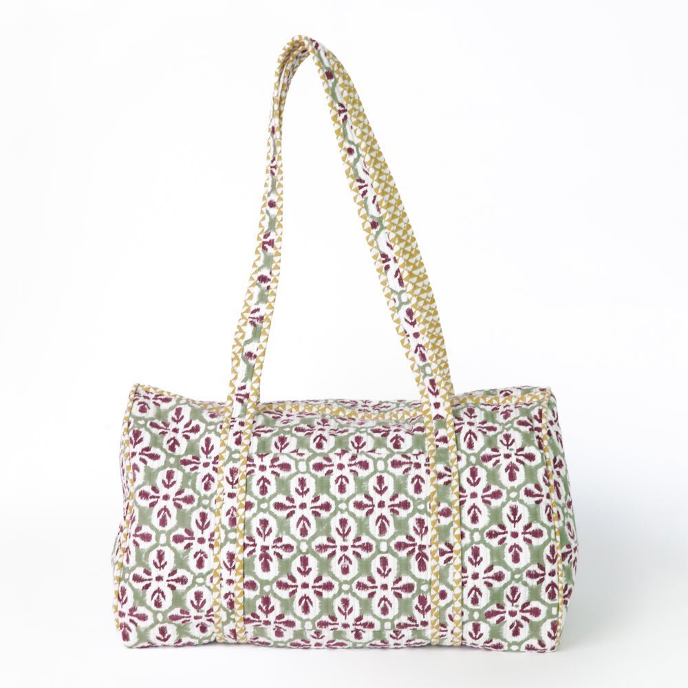 Fleur de Lis Antique Jade Green Quilted Duffle Bag