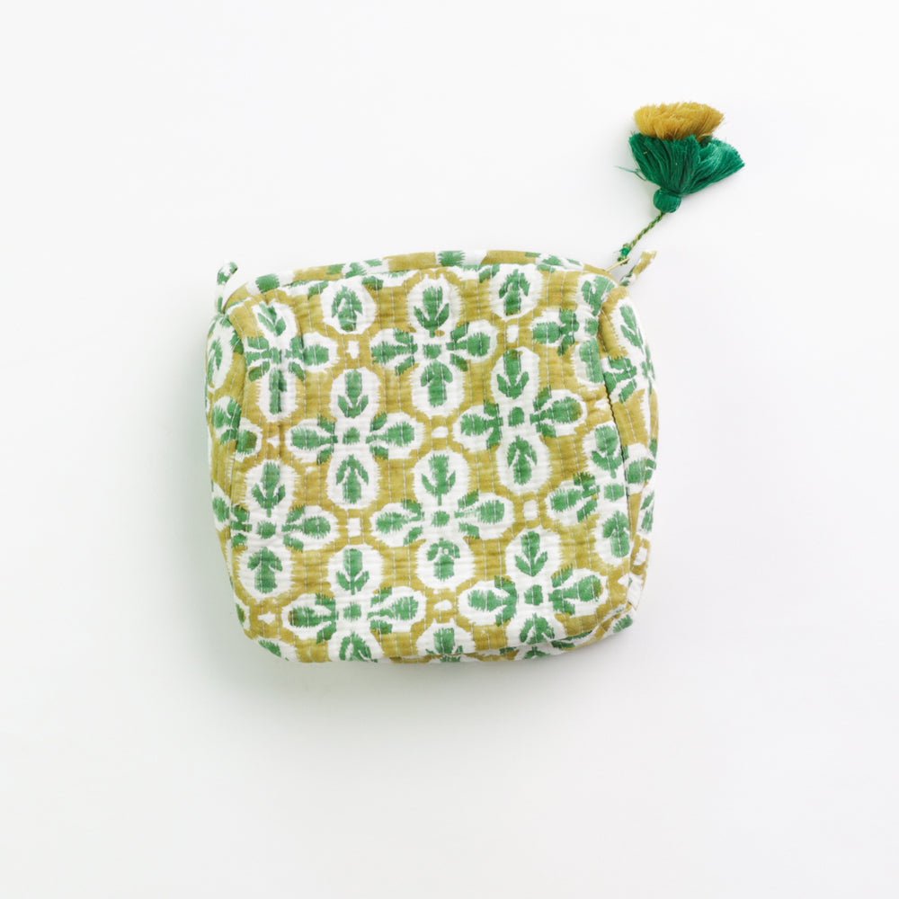 Fleur de Lis Geo Saffron Medium Green Cosmetic Bag