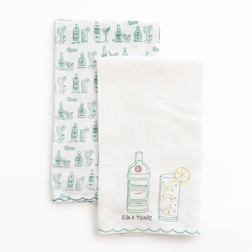 Gin & Tonic Green and White Kitchen Tea Towels