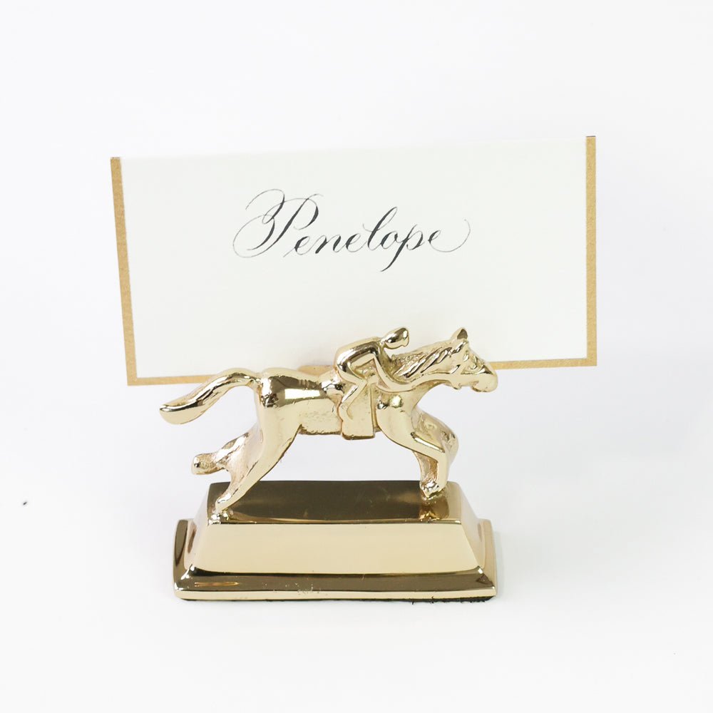 Gold Horse & Jockey Equestrian Place Card Holder