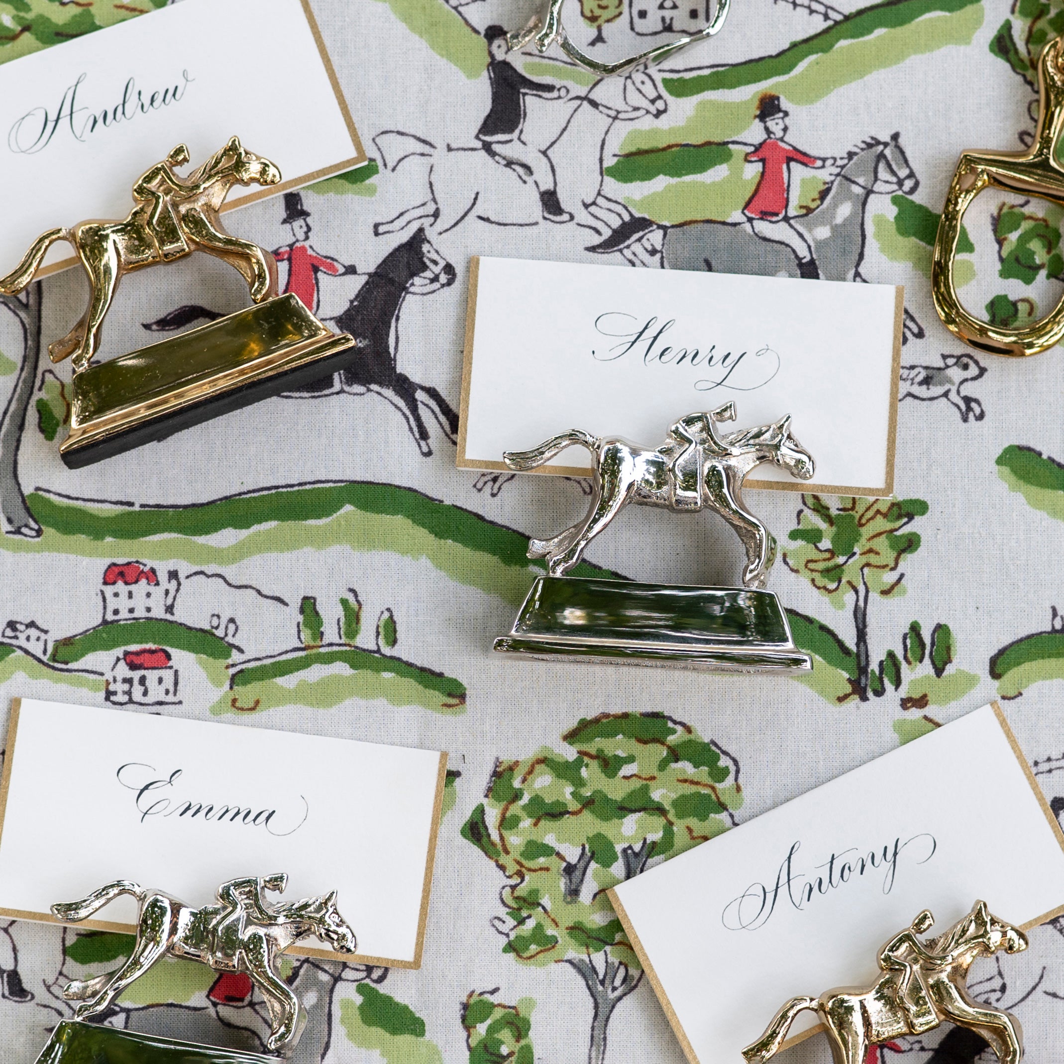 Silver Horse & Jockey Equestrian Place Card Holders