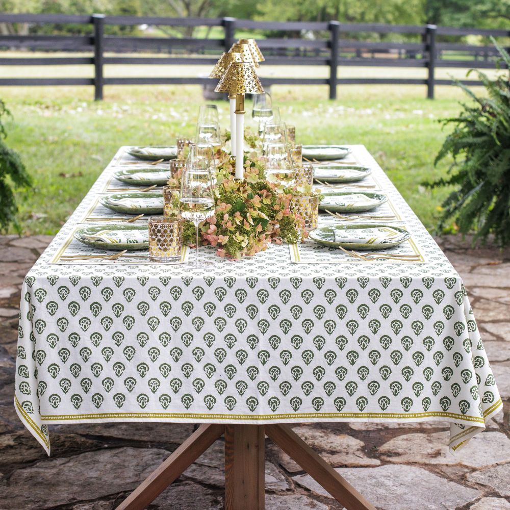 India Hicks Home Carnation Hunter Green Tablecloth – Pomegranate