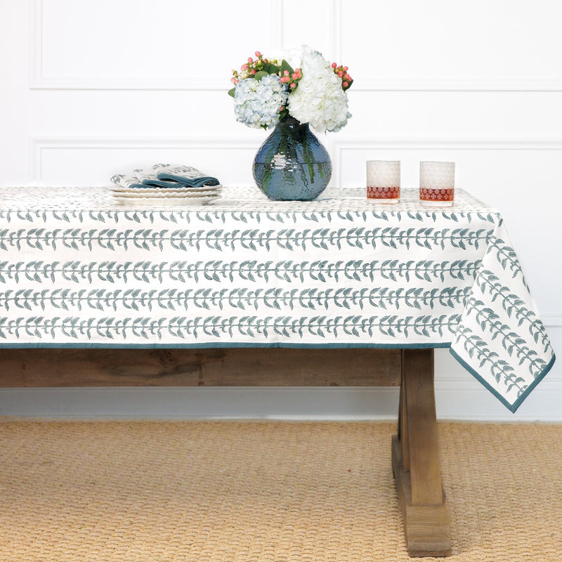 India Hicks Home Climbing Nettle Dusty Sky Tablecloth — 55x55