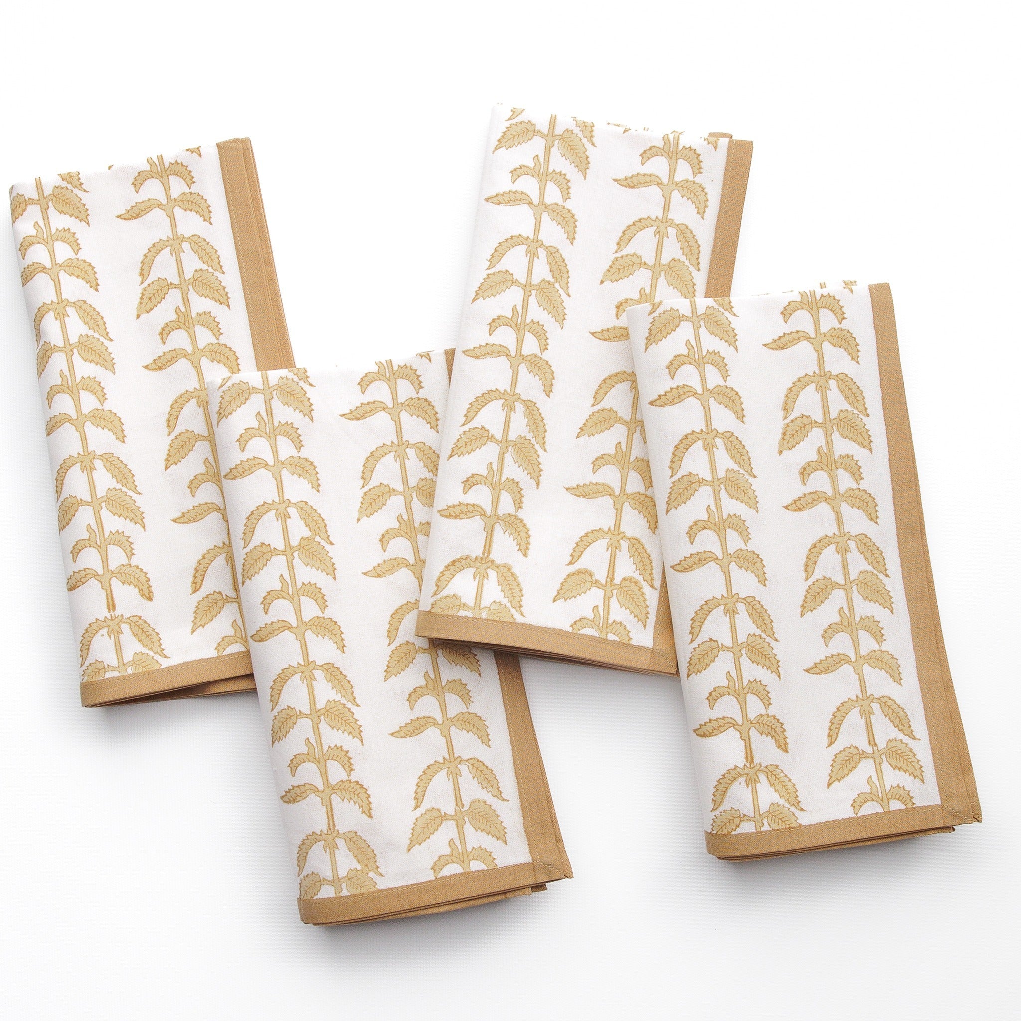 India Hicks Home x Pomegranate Climbing Nettle Sand Hand Block Printed Beige & White Cotton Napkins