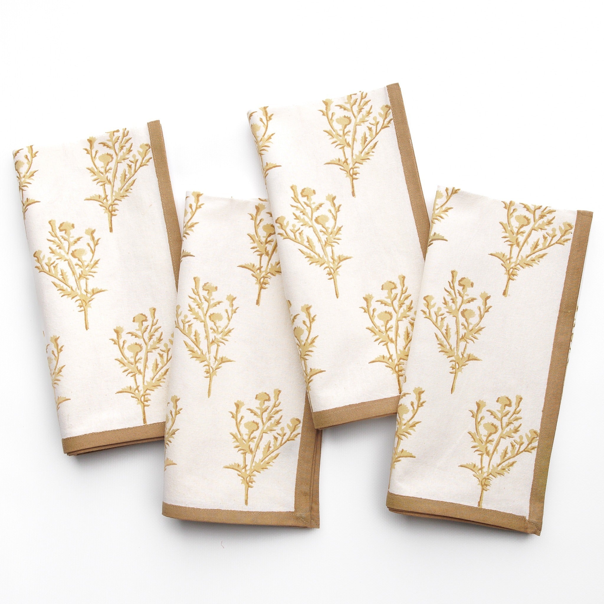 India Hicks Home x Pomegranate Thistle Sand Beige & White Hand Block Printed Cotton Napkins