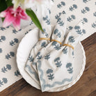 India Hicks Home x Pomegranate Winter Flower Dusty Sky Blue & White Hand Block Printed Cotton Napkins