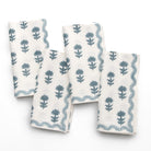 India Hicks Home x Pomegranate Winter Flower Dusty Sky Blue & White Hand Block Printed Cotton Napkins