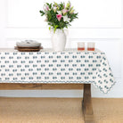 India Hicks Home x Pomegranate Winter Flower Dusty Sky Blue & White Hand Block Printed Cotton Tablecloth