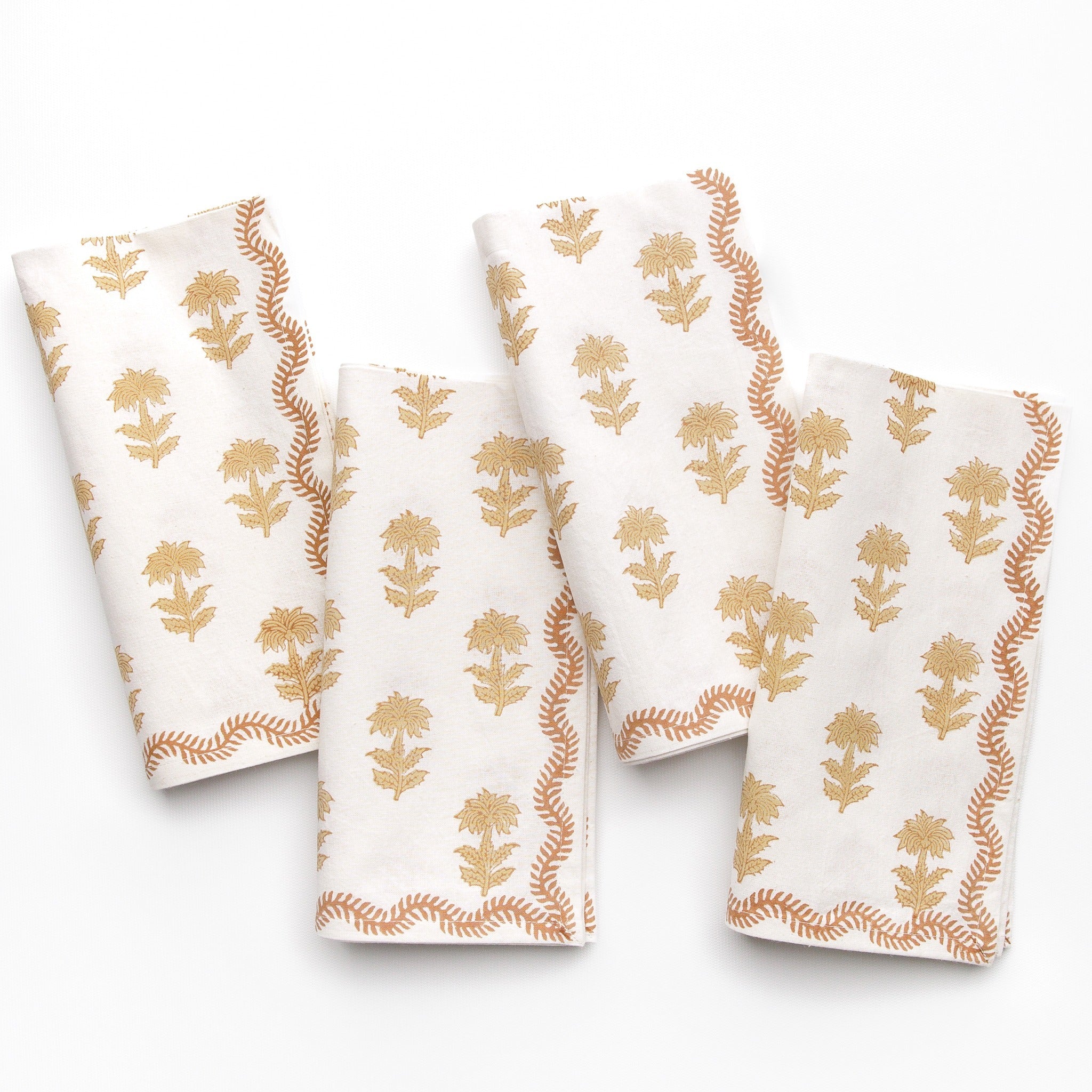 India Hicks Home x Pomegranate Winter Flower Sand Beige & White Hand Block Printed Cotton Napkins