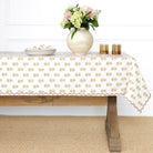 India Hicks Home x Pomegranate Winter Flower Sand Beige & White Hand Block Printed Tablecloth