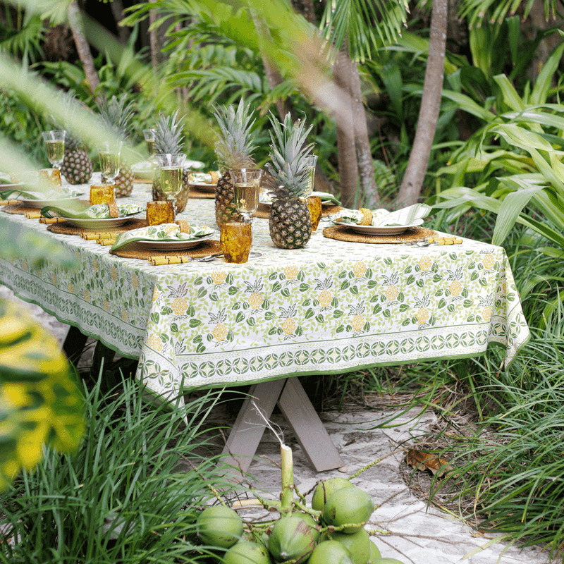Pineapple Party Green & Yellow Tablecloth — 55x55