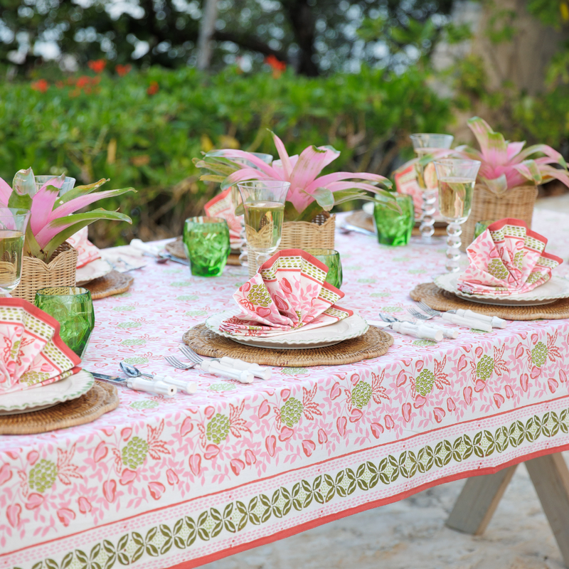 Pineapple Party Pink & Green Tablecloth — 55x55