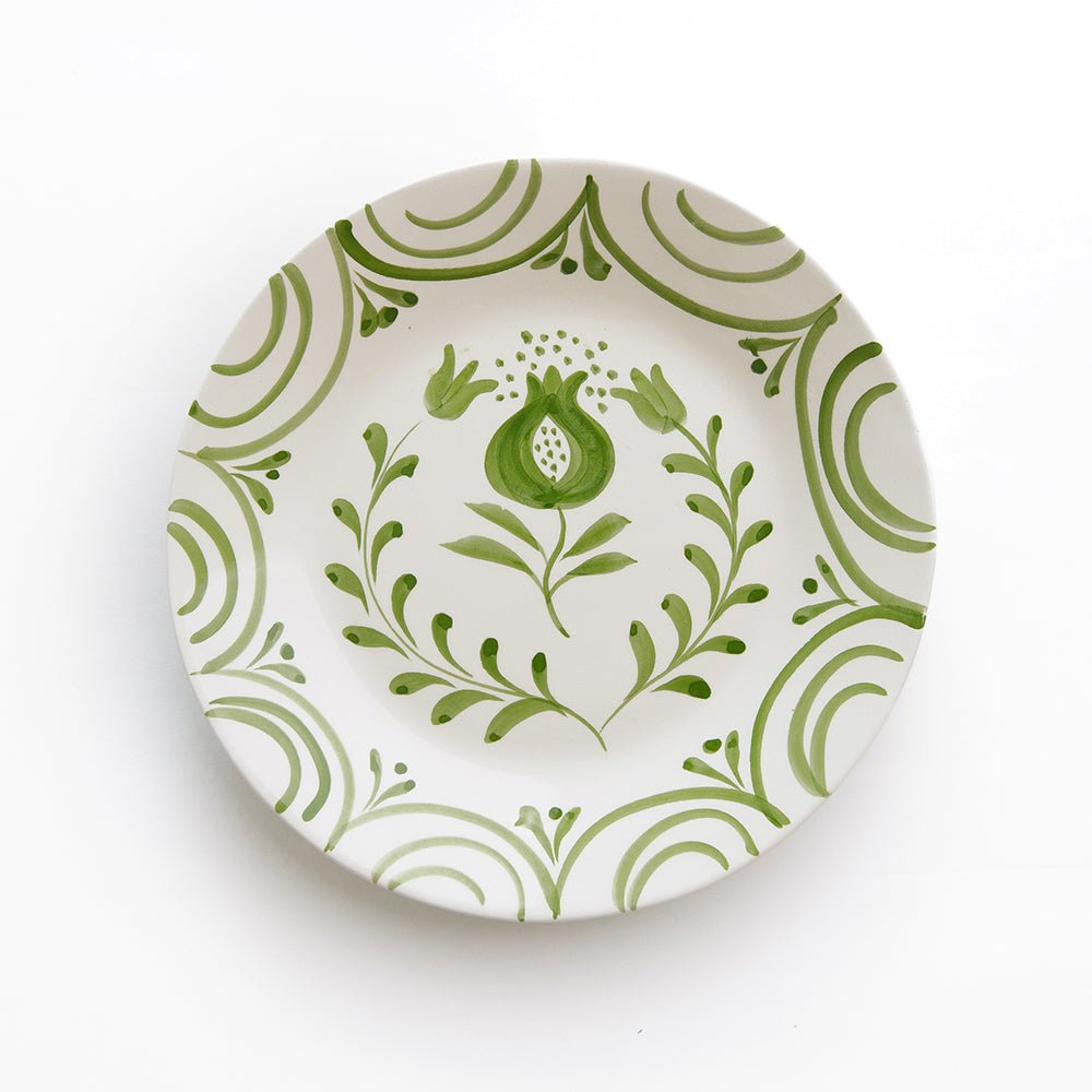 Pomegranate Crest Green Hand Painted Floral Ceramic Salad Plate