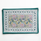 Pomegranate Garden Teal Blue & Lilac Hand Block Printed Cotton Canvas Placemats