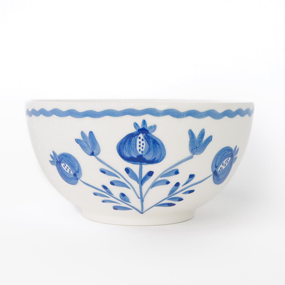 Pomegranate Trio Sketch Cobalt Blue Hand Painted Floral Ceramic Bowls