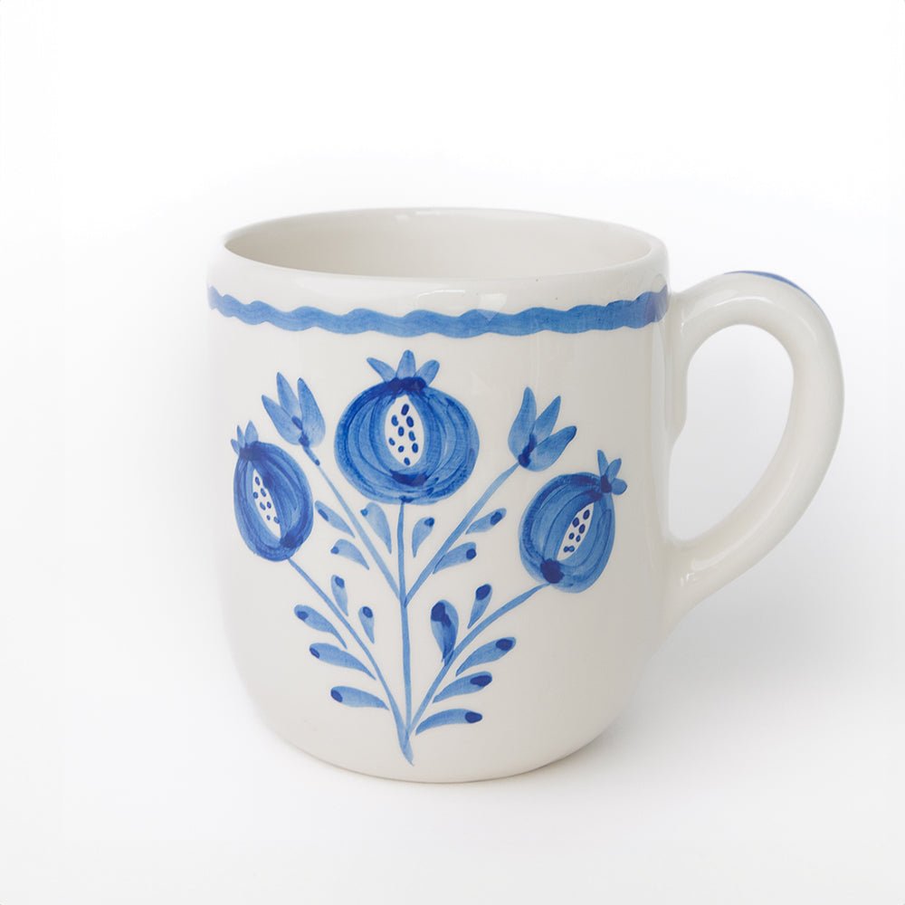 Pomegranate Hand Painted Blue Floral Ceramic Mug