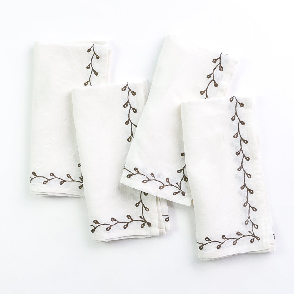 Washed Linen Napkins With Dainty Embroidery Set of hotsell 4