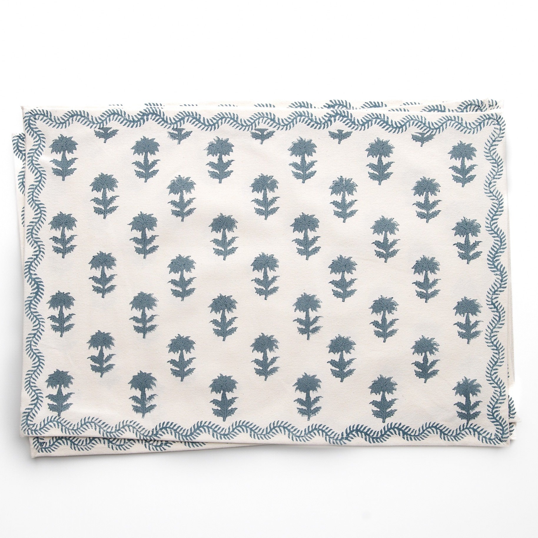 India Hicks Home x Pomegranate Winter Flower Dusty Sky Blue & White Hand Block Printed Cotton Canvas Placemats