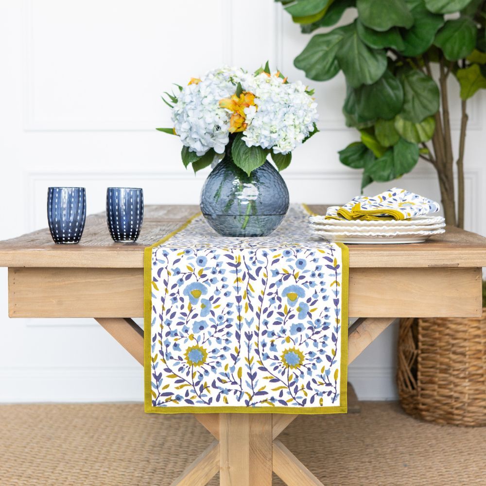 Starflower Blue & Ochre Table Runner – Pomegranate