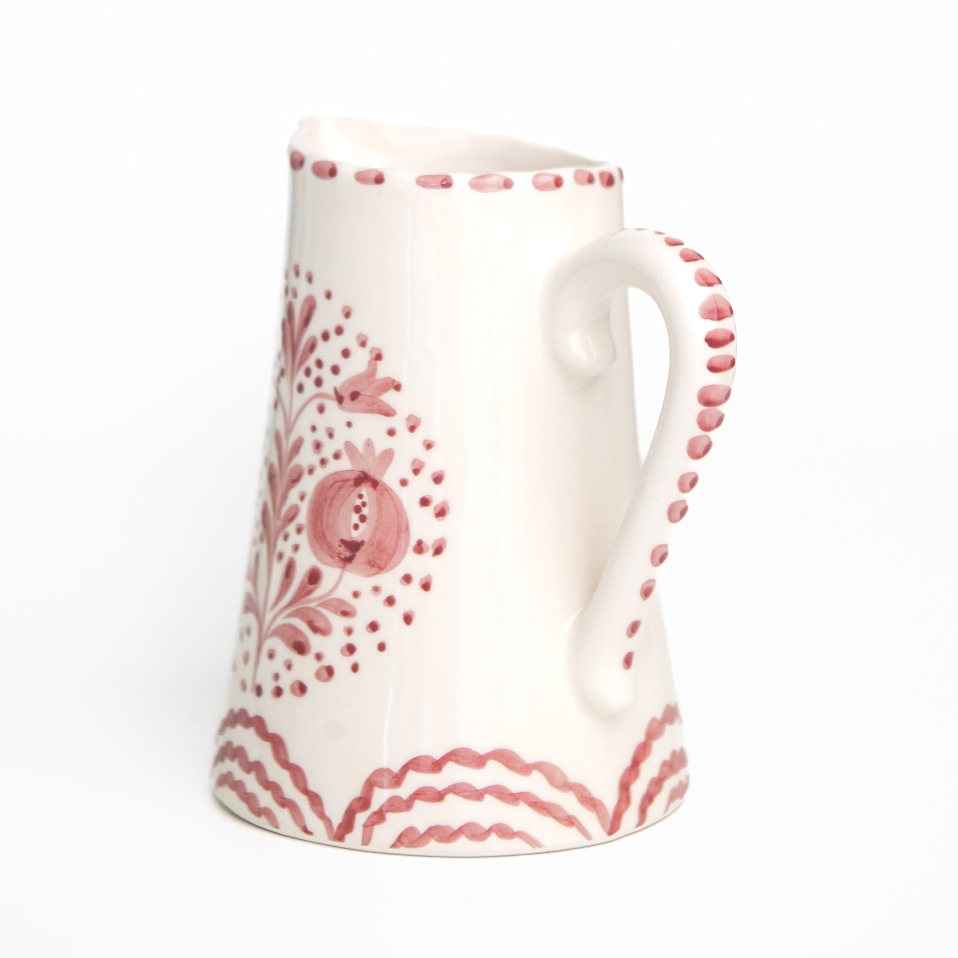 Duet Rose Ceramic Pitcher – Hand Painted, 40 oz – Pomegranate