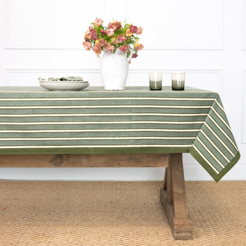 Dotted Stripe Green Tablecloth — 55x55