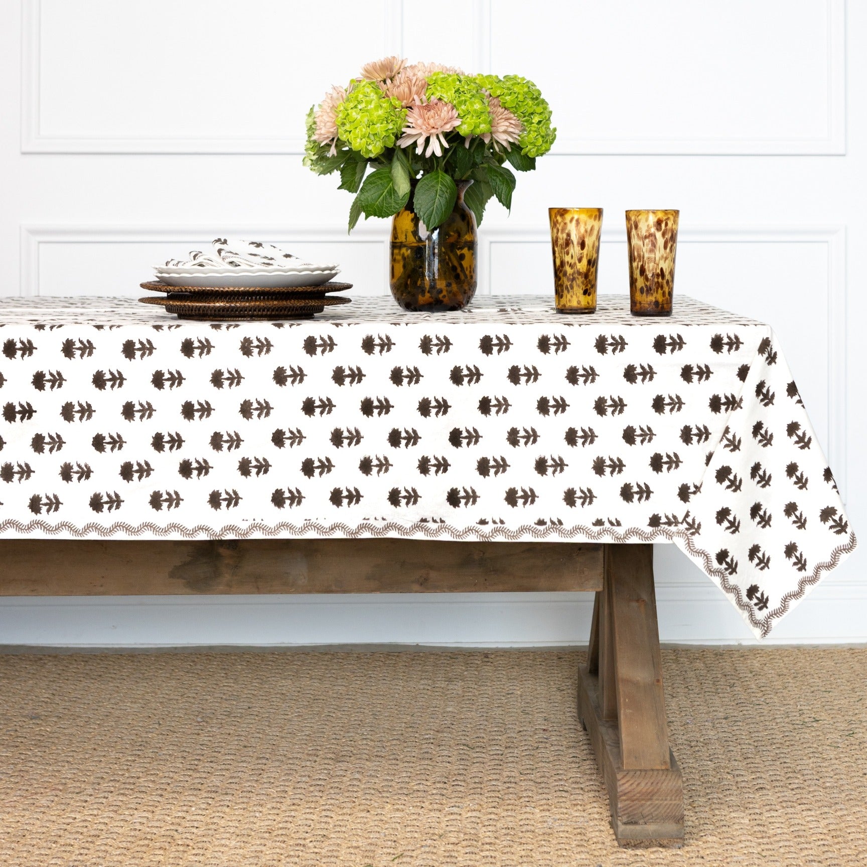 India Hicks Home Winter Flower Chocolate Tablecloth – Pomegranate