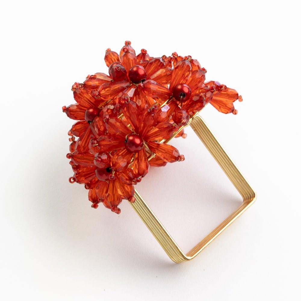 Red and Gold Floral Beaded Napkin Rings