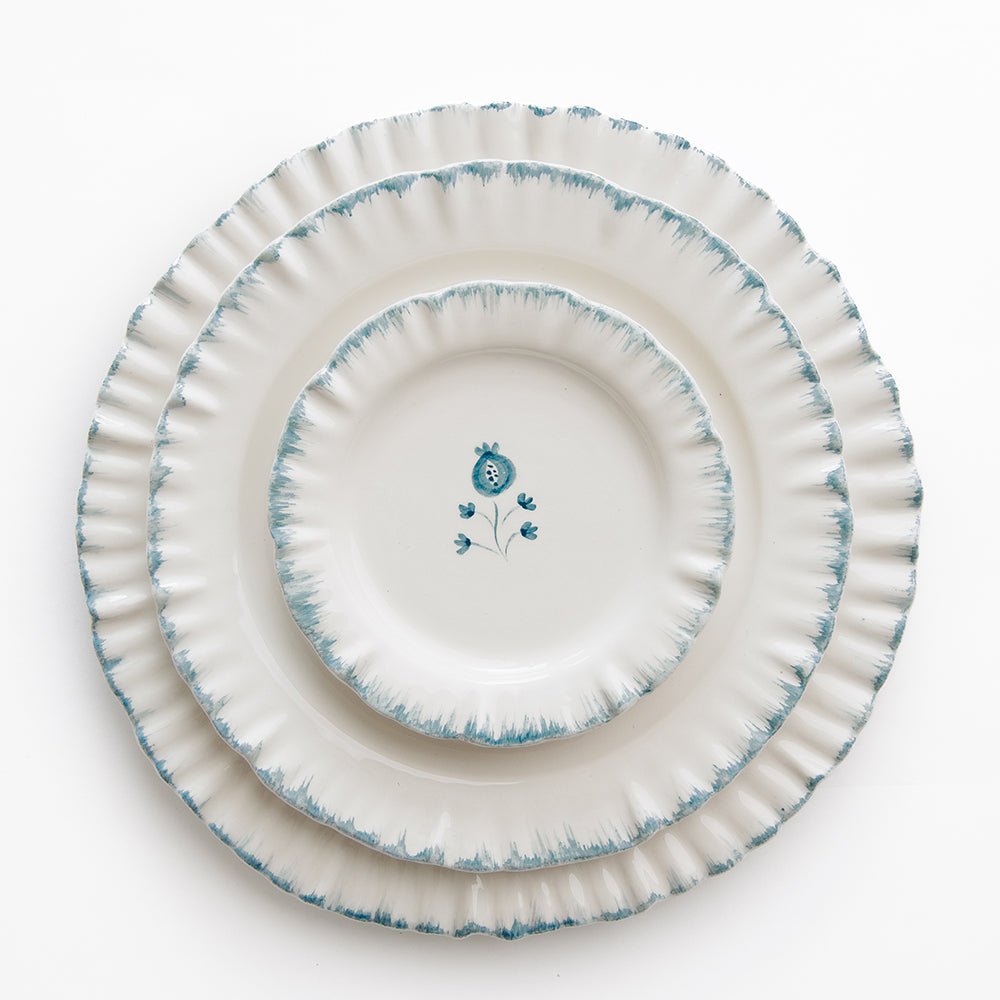 Ruffled Teal Hand Painted Floral Ceramic Dinner Plate