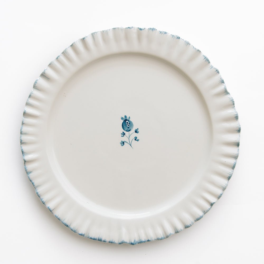 Ruffled Teal Hand Painted Floral Ceramic Dinner Plate