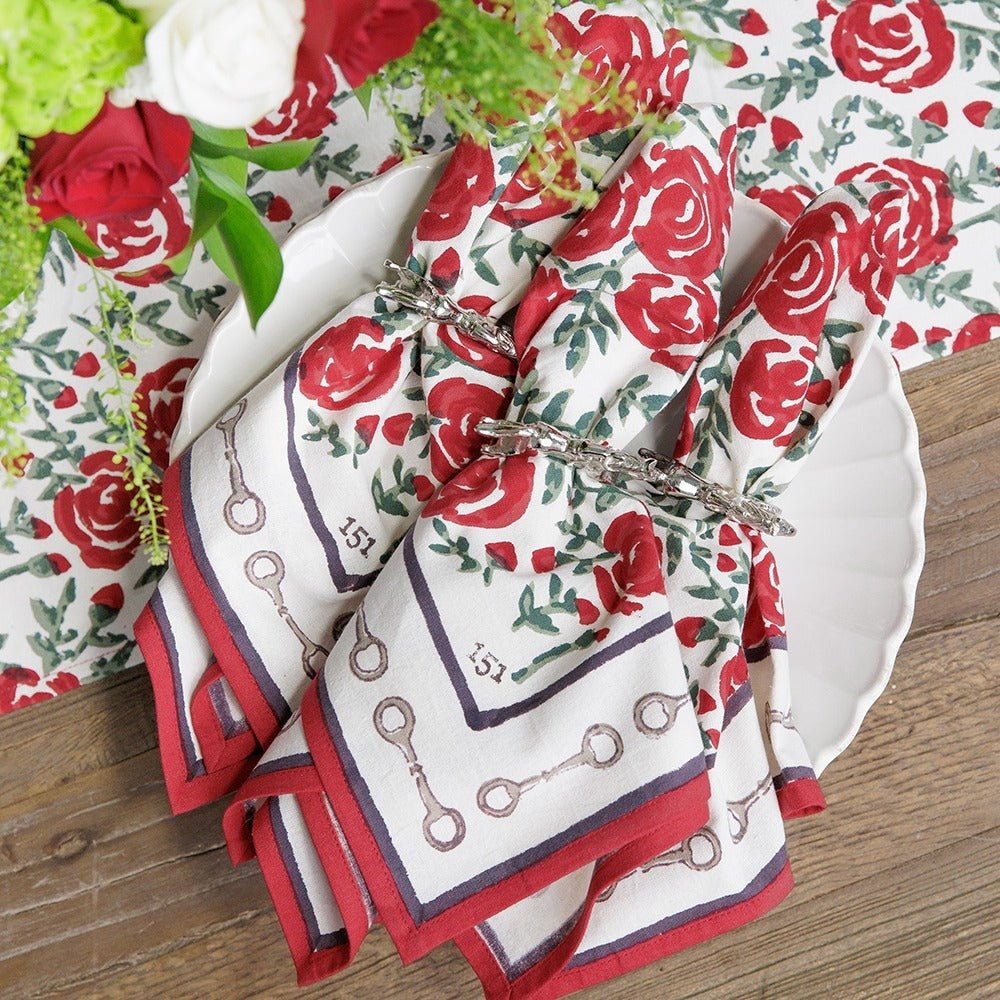 Run For The Roses 151 Equestrian Hand Block Printed Floral Napkins