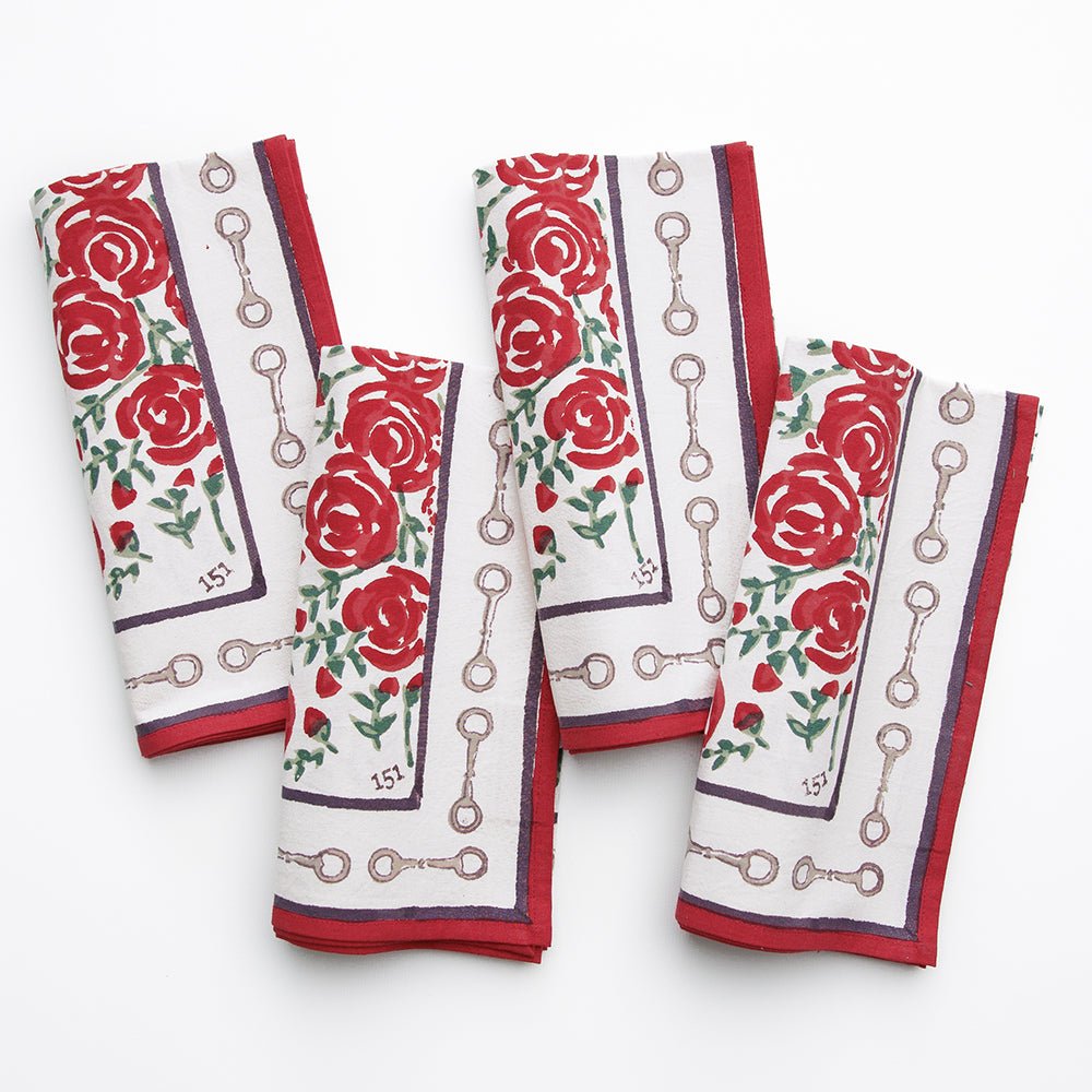 Run For The Roses 151 Equestrian Hand Block Printed Floral Napkins